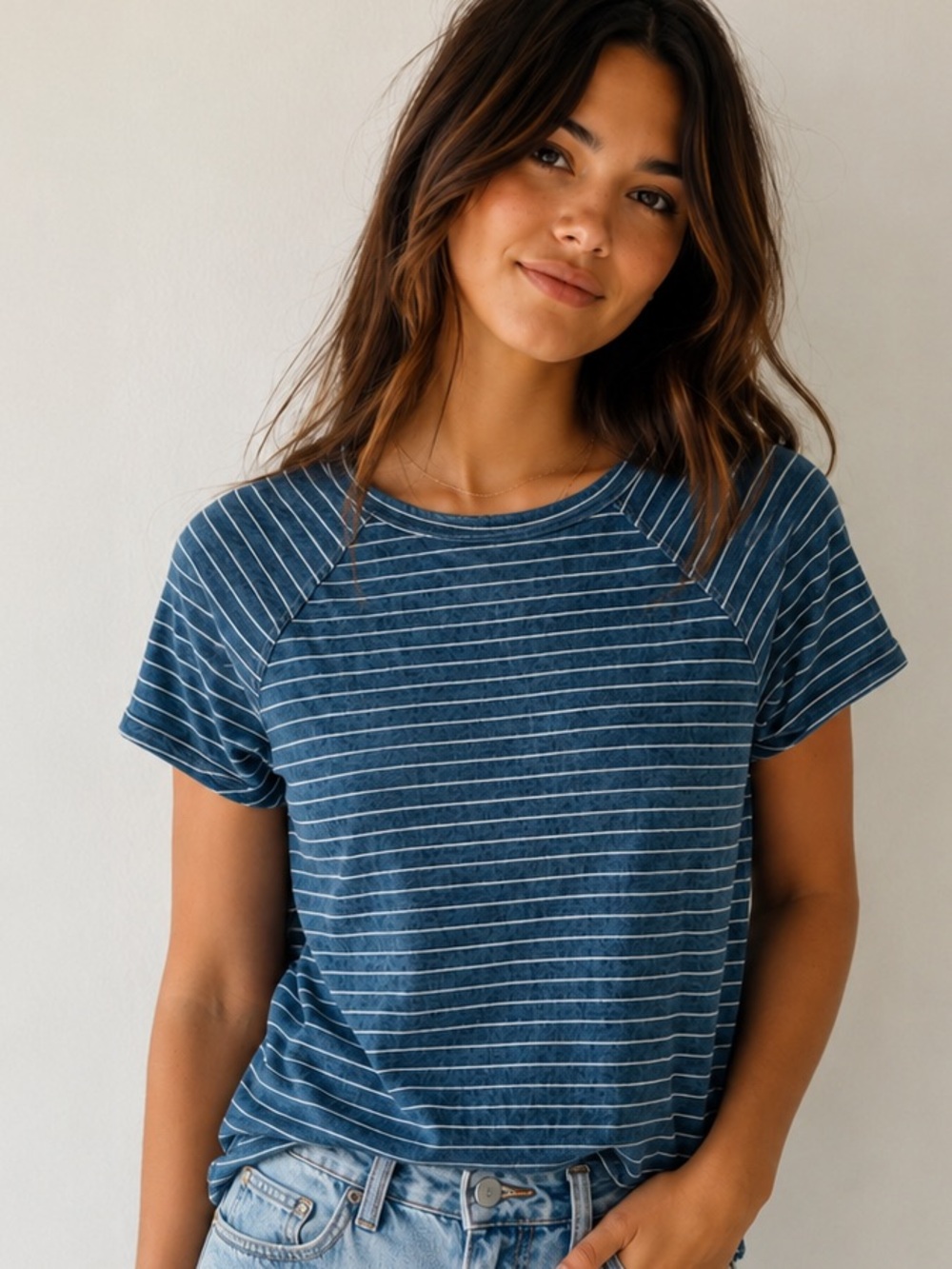 rag & bone Blue and White Striped Short Sleeve Tee